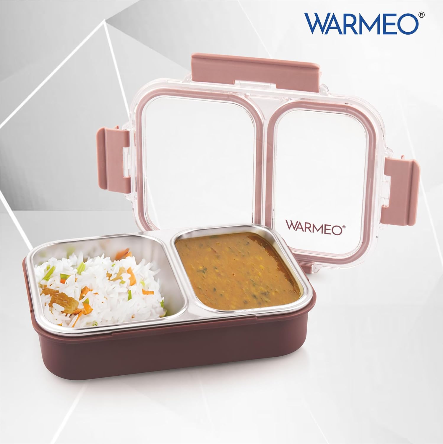 WARMEO BENTO Microwave-Safe Stainless Steel Lunchbox with 2 compartments 750ml-Brown