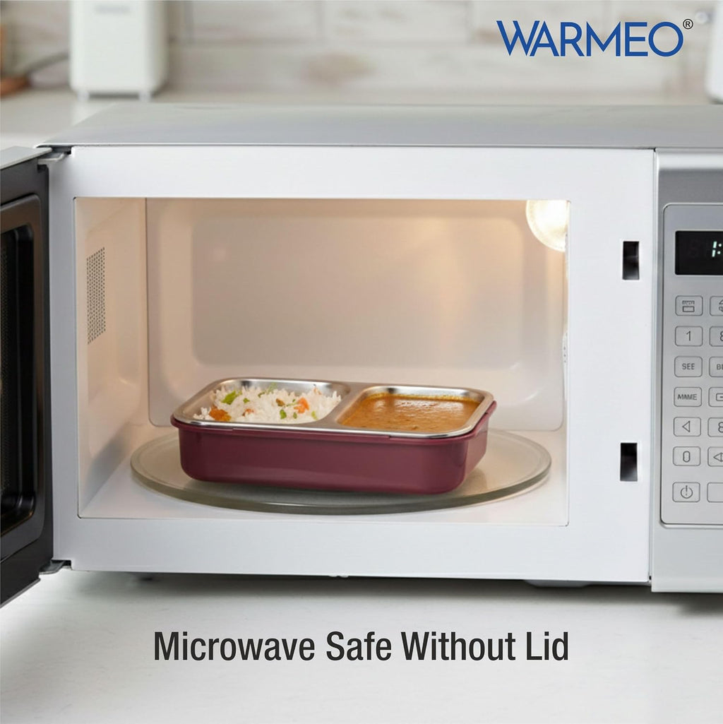 WARMEO BENTO Microwave-Safe Stainless Steel Lunchbox with 2 compartments 750ml-Brown