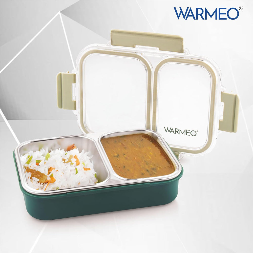 WARMEO BENTO Microwave-Safe Stainless Steel Lunchbox with 2 compartments 750ml-Green