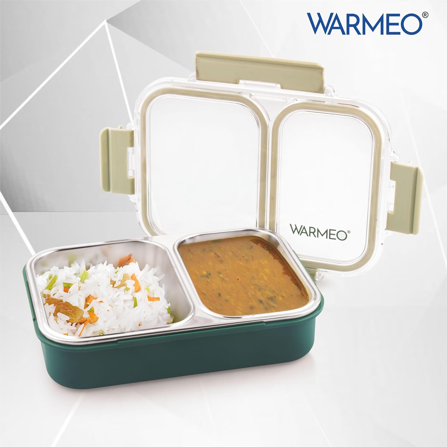 WARMEO BENTO Microwave-Safe Stainless Steel Lunchbox with 2 compartments 750ml-Green