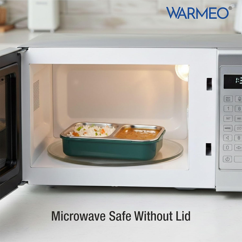 WARMEO BENTO Microwave-Safe Stainless Steel Lunchbox with 2 compartments 750ml-Green