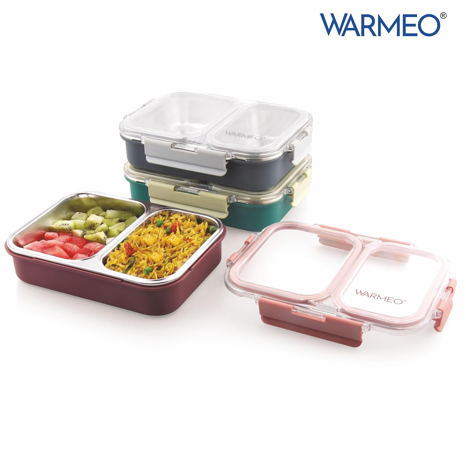 WARMEO BENTO Microwave-Safe Stainless Steel Lunchbox with 2 compartments 750ml-Green
