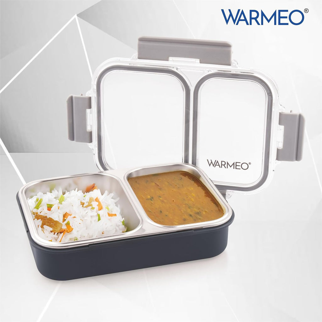WARMEO BENTO Microwave-Safe Stainless Steel Lunchbox with 2 compartments 750ml-Grey