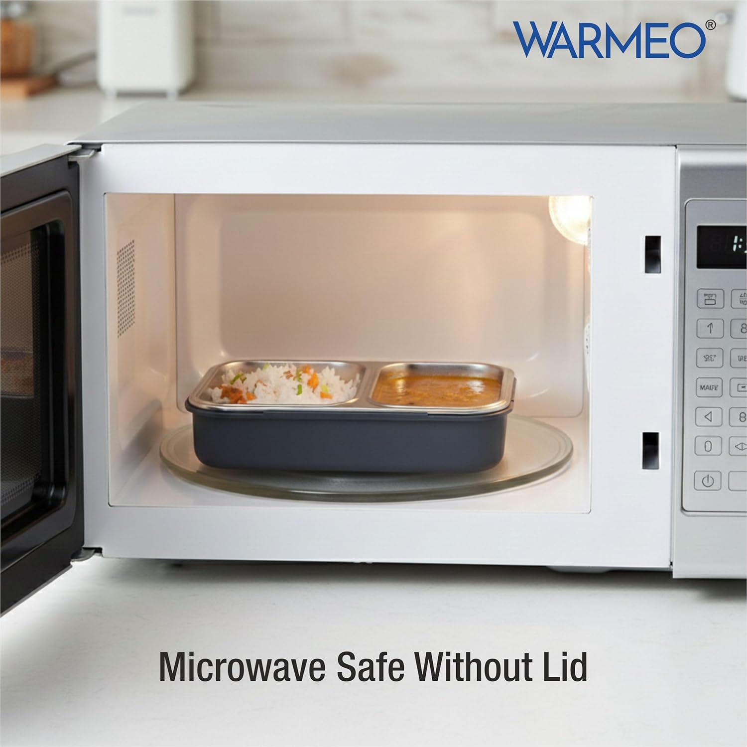 WARMEO BENTO Microwave-Safe Stainless Steel Lunchbox with 2 compartments 750ml-Grey