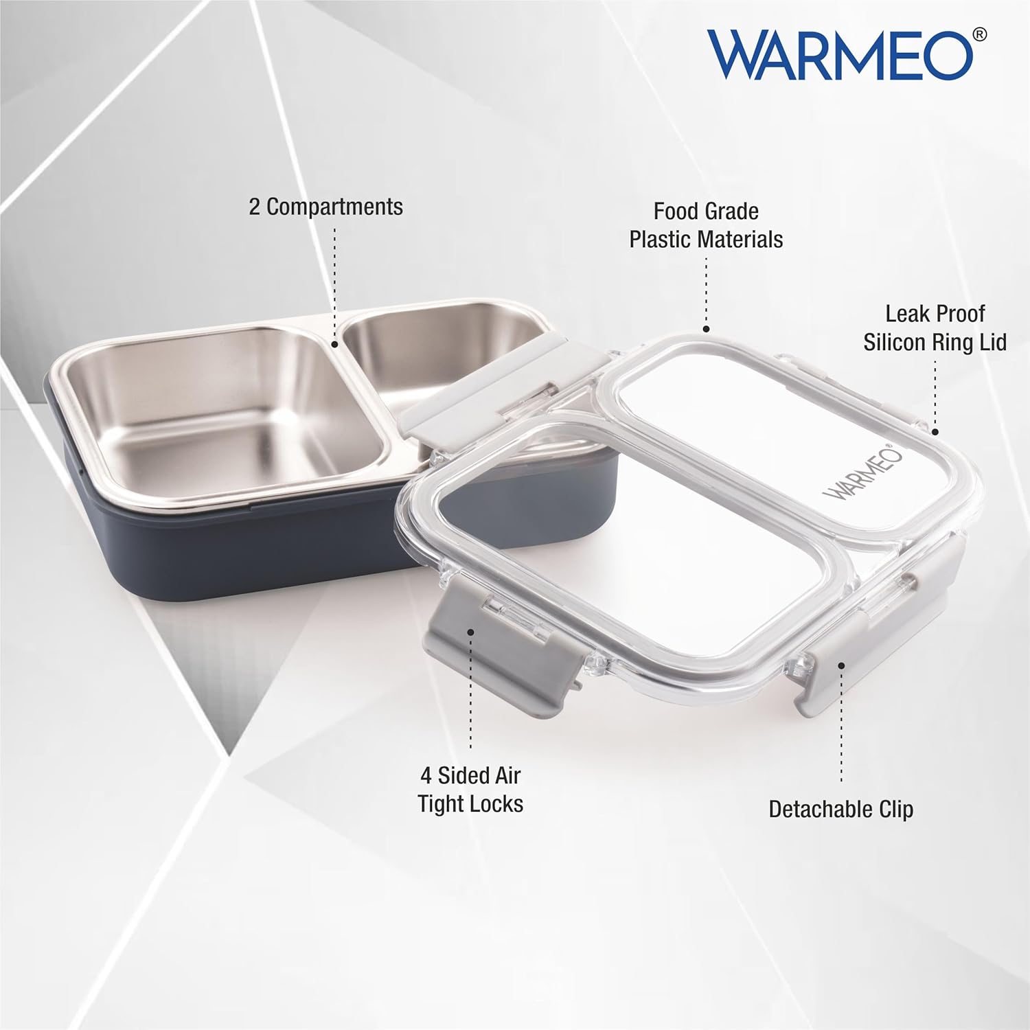 WARMEO BENTO Microwave-Safe Stainless Steel Lunchbox with 2 compartments 750ml-Grey
