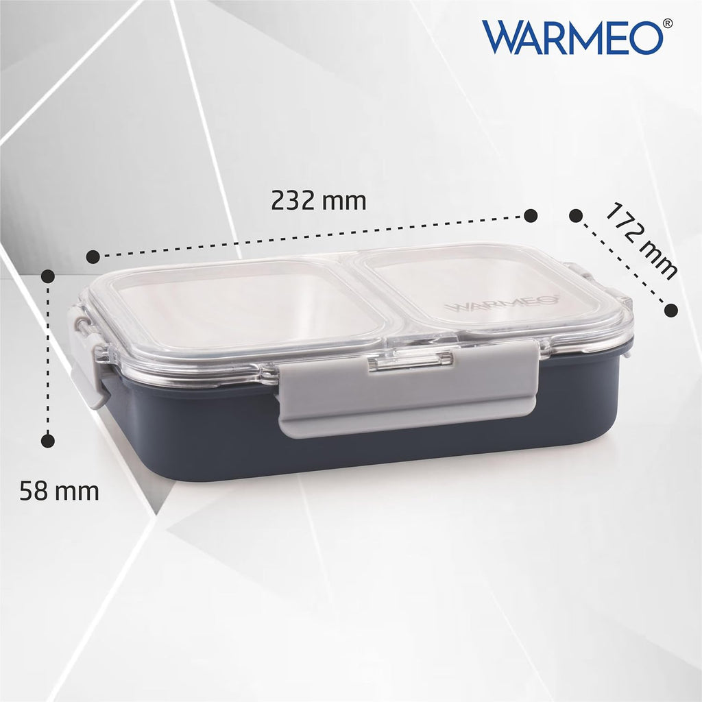 WARMEO BENTO Microwave-Safe Stainless Steel Lunchbox with 2 compartments 750ml-Grey