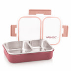 WARMEO BENTO Microwave-Safe Stainless Steel Lunchbox with 2 compartments 750ml-Pink