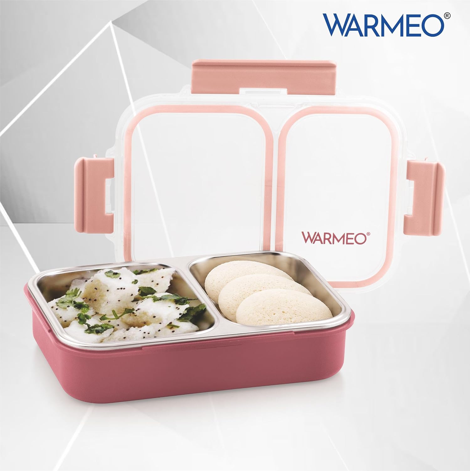 WARMEO BENTO Microwave-Safe Stainless Steel Lunchbox with 2 compartments 750ml-Pink