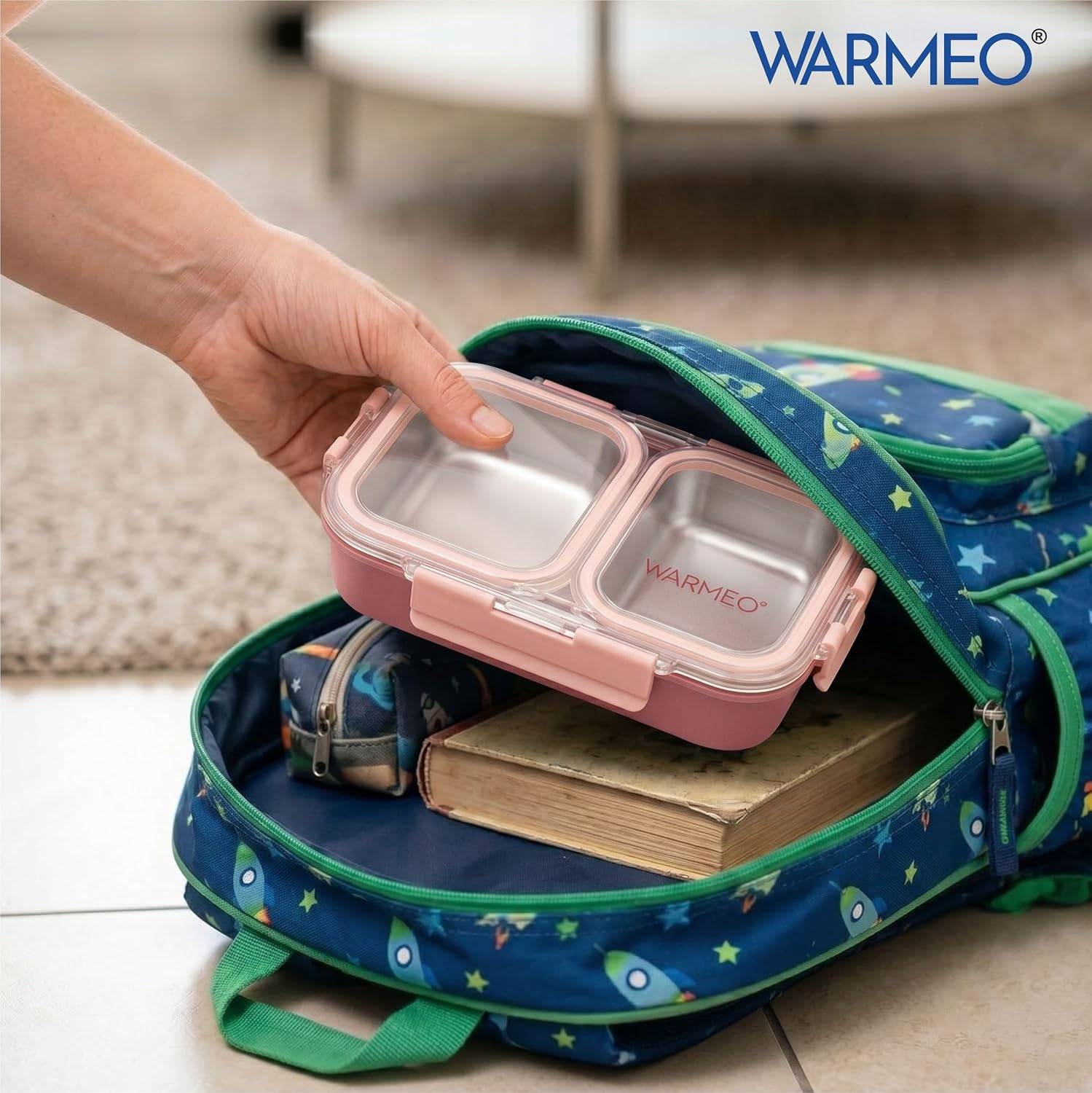 WARMEO BENTO Microwave-Safe Stainless Steel Lunchbox with 2 compartments 750ml-Pink