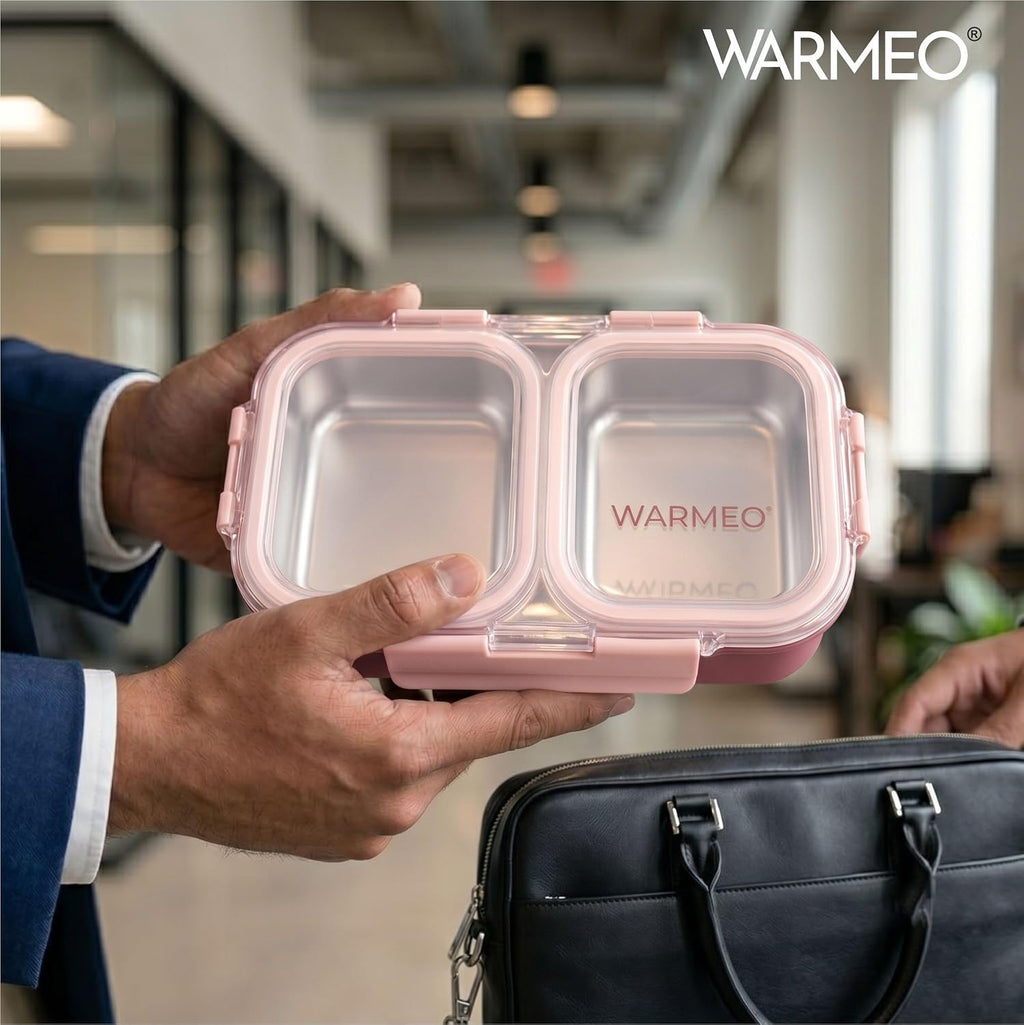 WARMEO BENTO Microwave-Safe Stainless Steel Lunchbox with 2 compartments 750ml-Pink