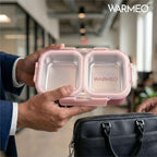 WARMEO BENTO Microwave-Safe Stainless Steel Lunchbox with 2 compartments 750ml-Pink