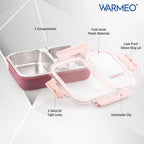 WARMEO BENTO Microwave-Safe Stainless Steel Lunchbox with 2 compartments 750ml-Pink