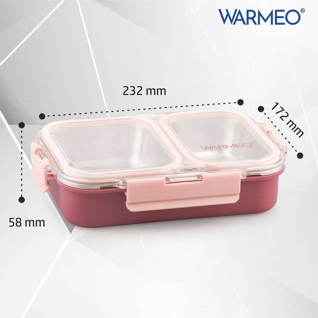 WARMEO BENTO Microwave-Safe Stainless Steel Lunchbox with 2 compartments 750ml-Pink