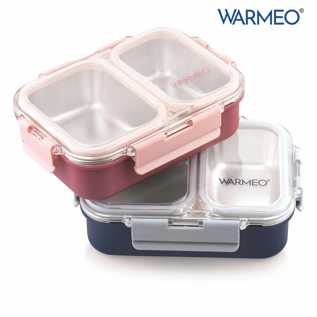 WARMEO BENTO Microwave-Safe Stainless Steel Lunchbox with 2 compartments 750ml-Pink