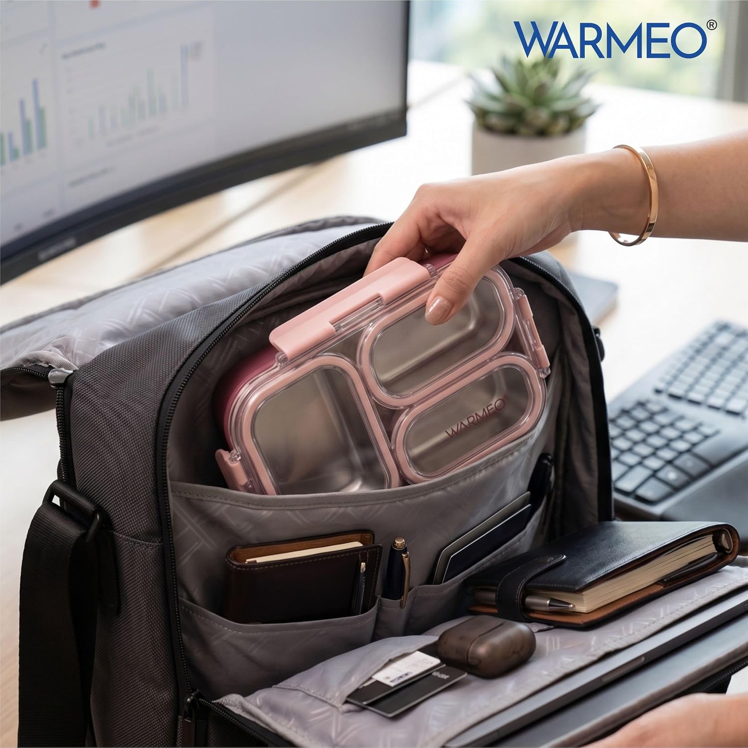 WARMEO BENTO  Lunchbox with 3 compartments 750ml-Pink
