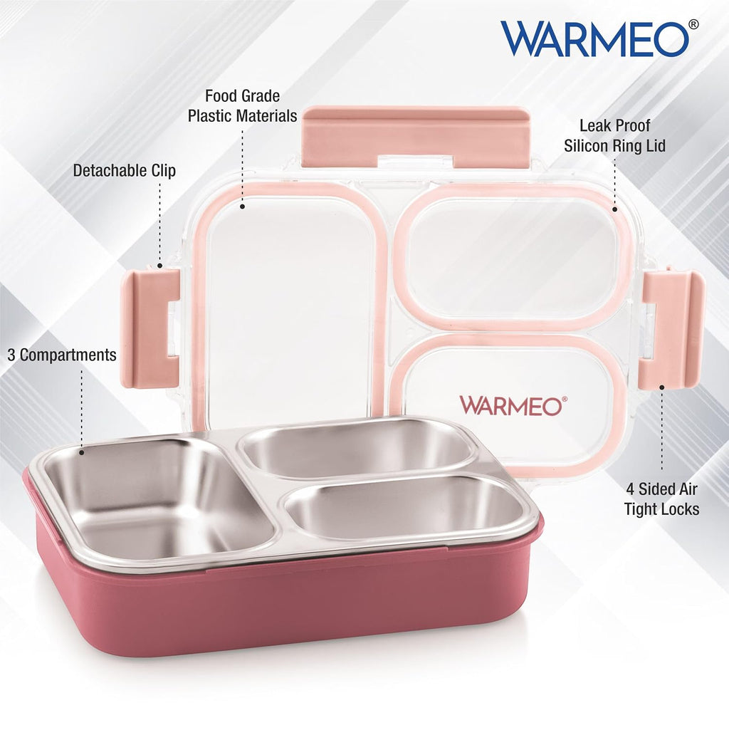 WARMEO BENTO  Lunchbox with 3 compartments 750ml-Pink