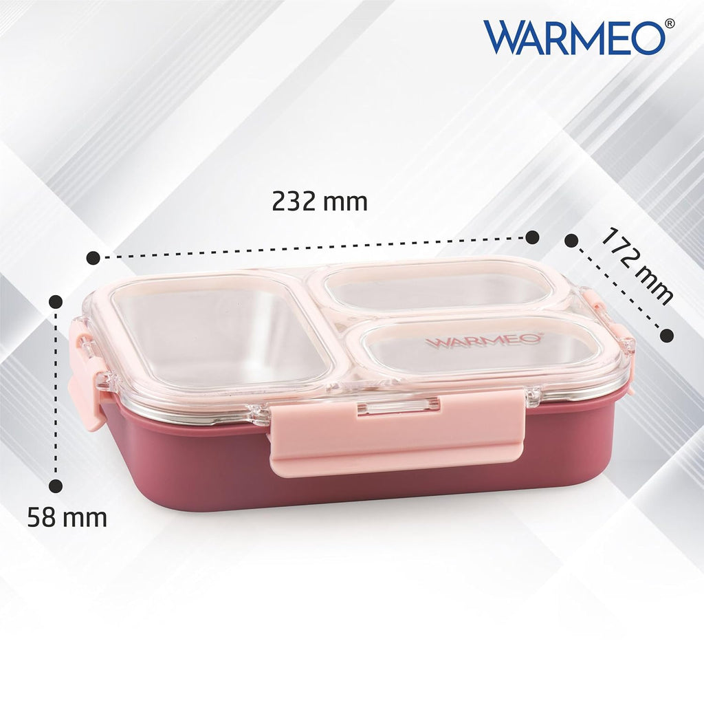 WARMEO BENTO  Lunchbox with 3 compartments 750ml-Pink