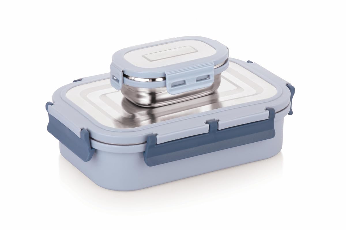 WARMEO Delight Lunch Box (800ml+150ml), Blue & Grey