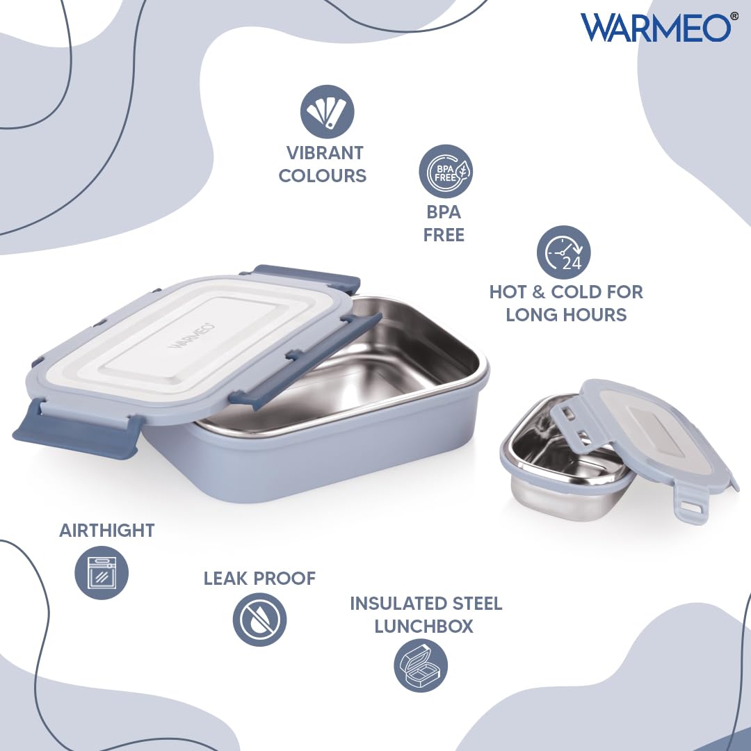 WARMEO Delight Lunch Box (800ml+150ml), Blue & Grey