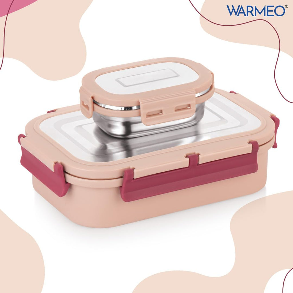 WARMEO Delight Lunch Box (800ml+150ml),Cream & Red