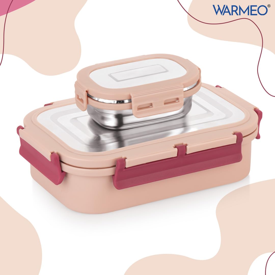 WARMEO Delight Lunch Box (800ml+150ml),Cream & Red