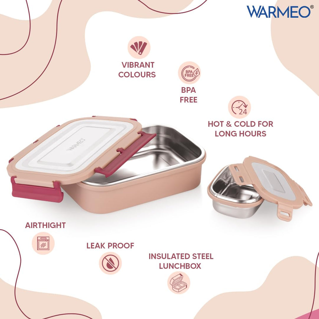 WARMEO Delight Lunch Box (800ml+150ml),Cream & Red