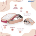 WARMEO Delight Lunch Box (800ml+150ml),Cream & Red