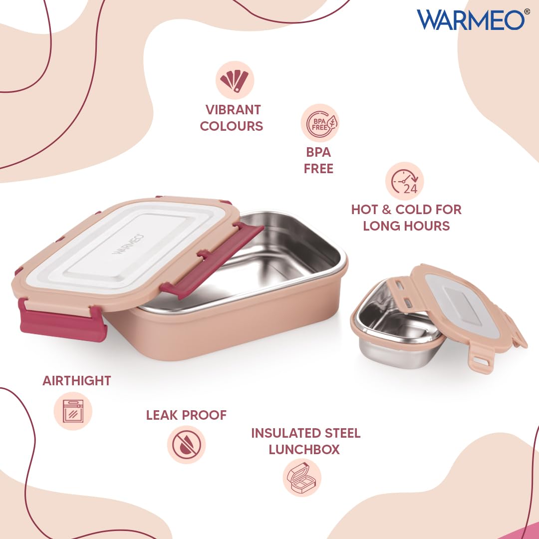 WARMEO Delight Lunch Box (800ml+150ml),Cream & Red