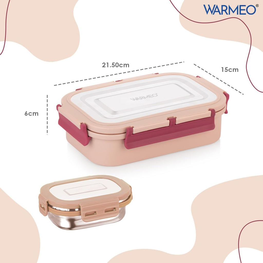 WARMEO Delight Lunch Box (800ml+150ml),Cream & Red
