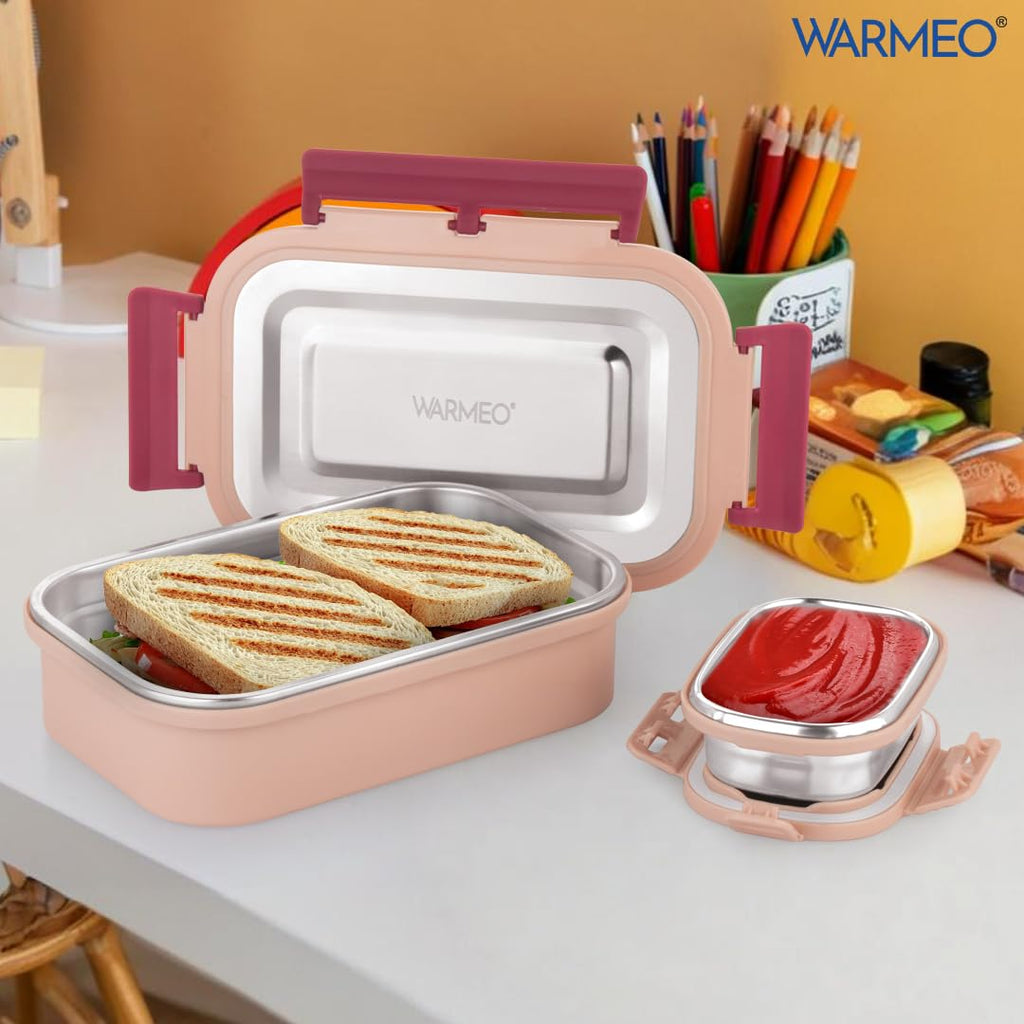 WARMEO Delight Lunch Box (800ml+150ml),Cream & Red