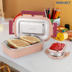 WARMEO Delight Lunch Box (800ml+150ml),Cream & Red