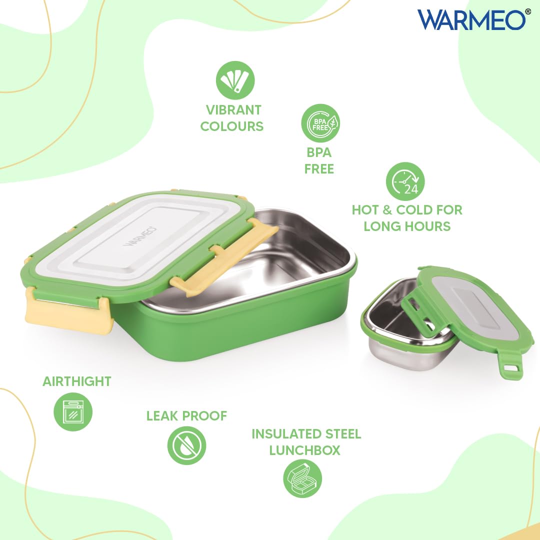WARMEO Delight  Lunch Box (800ml+150ml), Light Green & Yellow