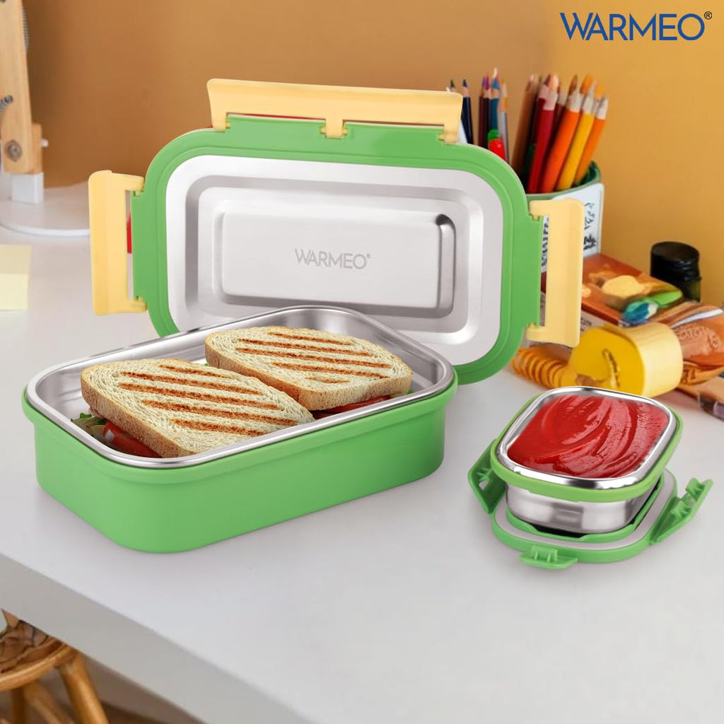 WARMEO Delight  Lunch Box (800ml+150ml), Light Green & Yellow