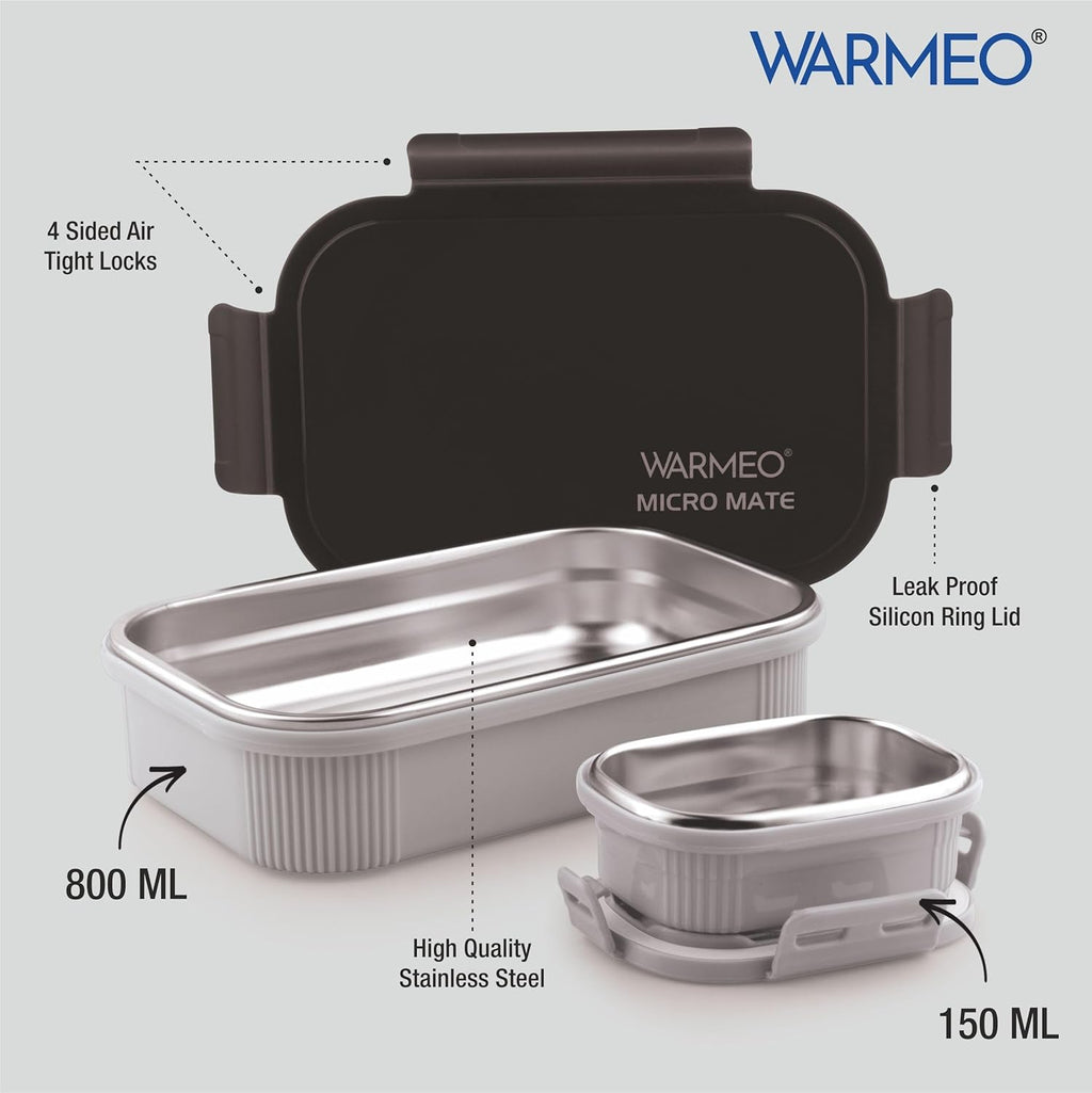 WARMEO MICROMATE Lunch Box (800ml+150 ml),Black