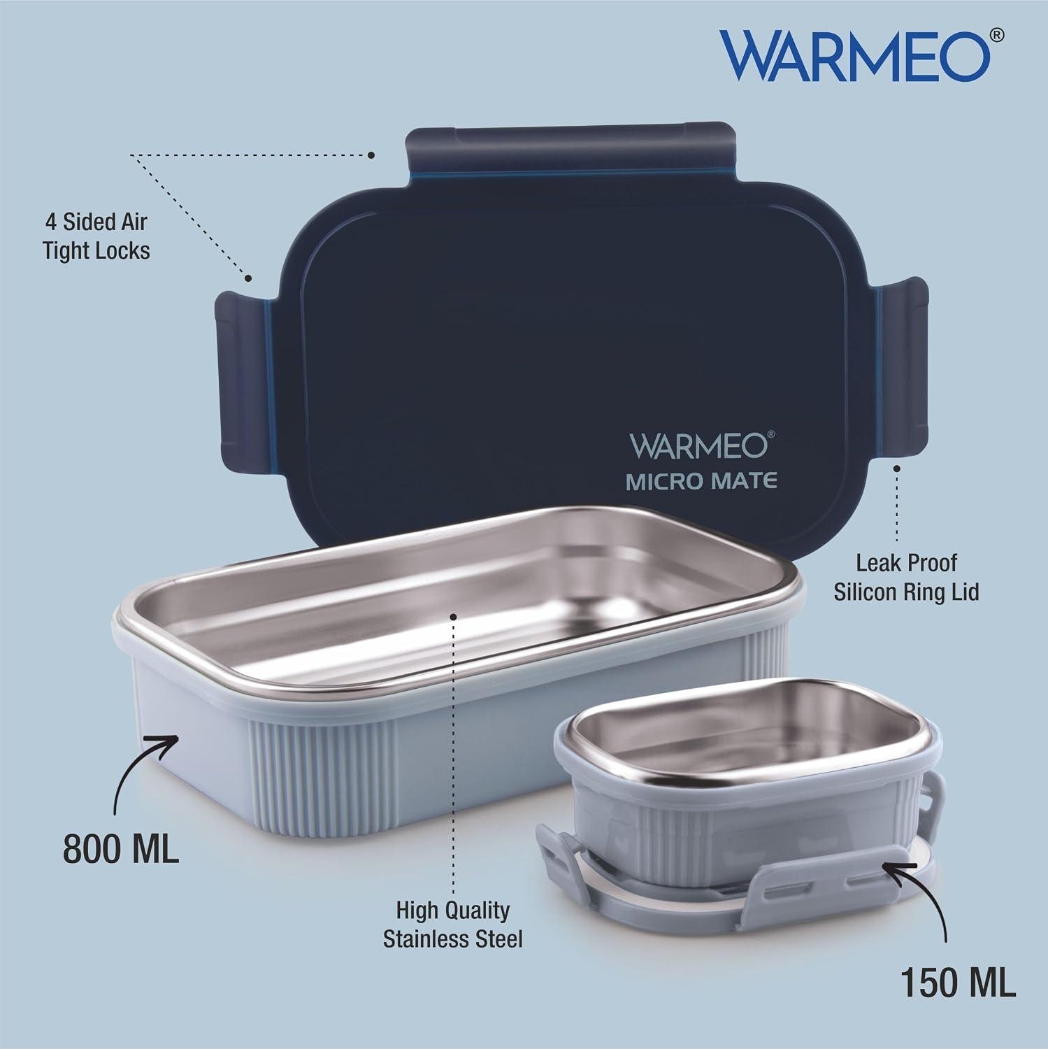 WARMEO MICROMATE Lunch Box (800ml+150 ml),Blue