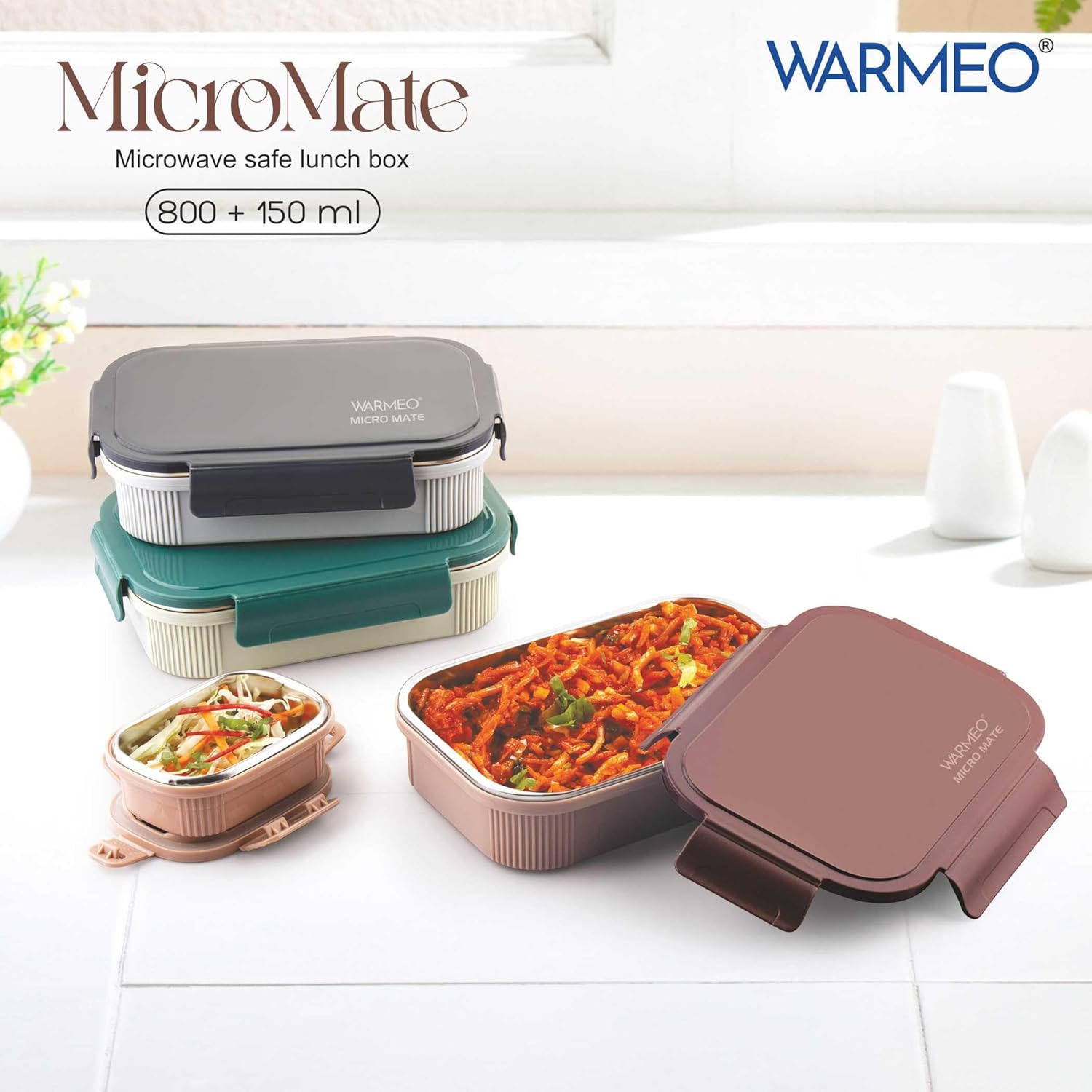 WARMEO MICROMATE Lunch Box (800ml+150 ml),Brown