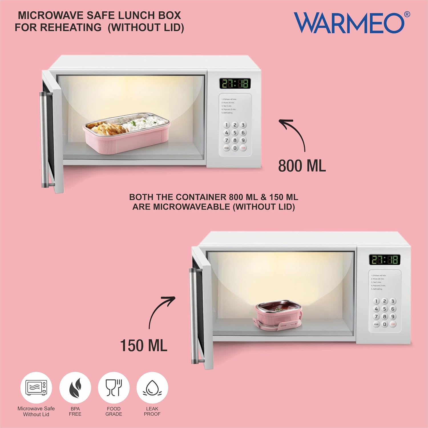 WARMEO MICROMATE Lunch Box (800ml+150 ml),Pink