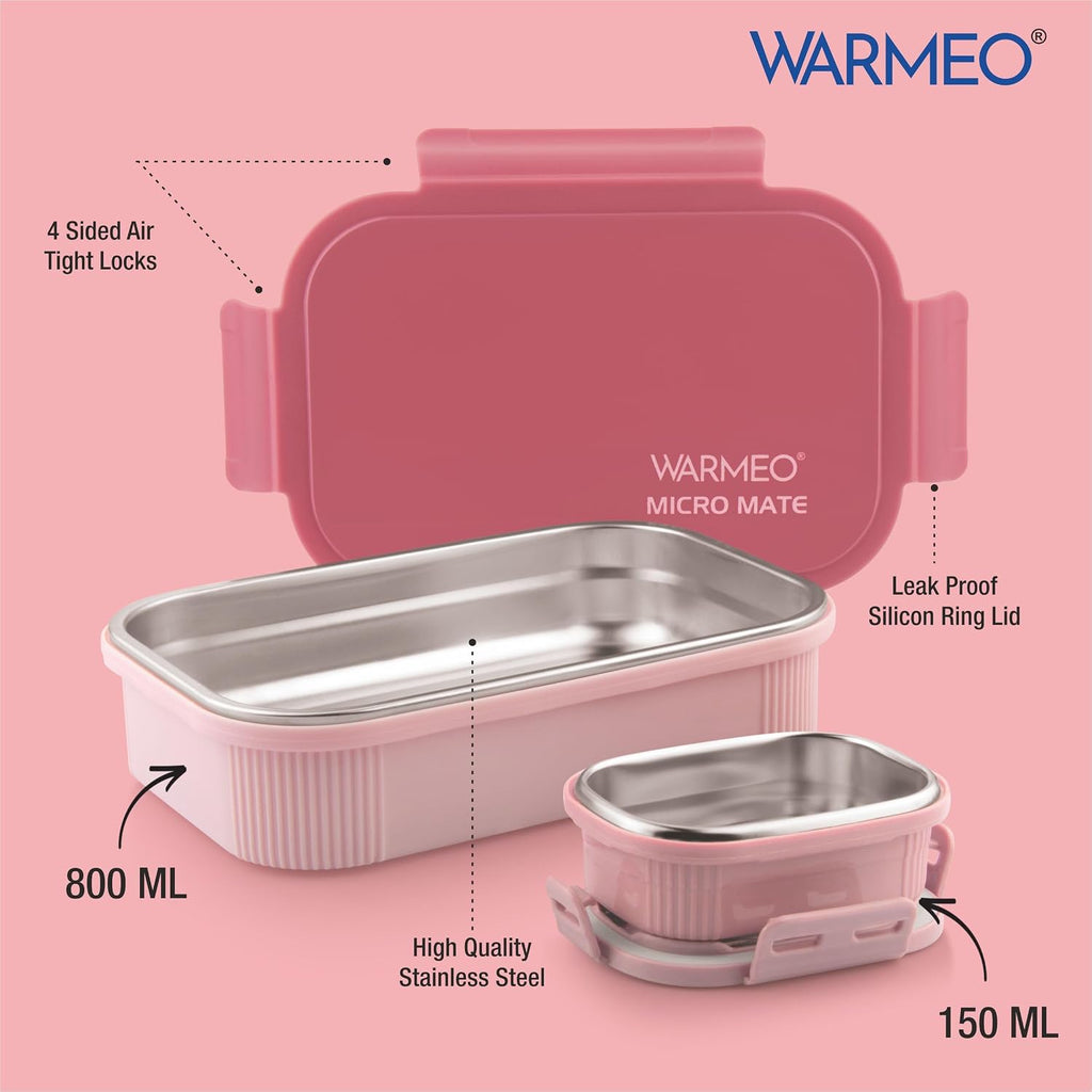 WARMEO MICROMATE Lunch Box (800ml+150 ml),Pink