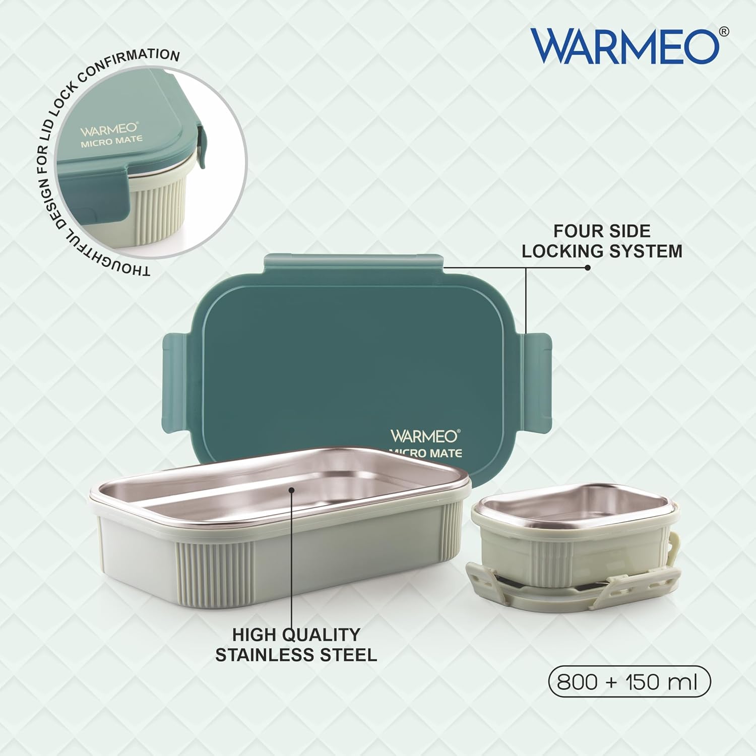 WARMEO MICROMATE Lunch Box (800ml+150 ml),Green