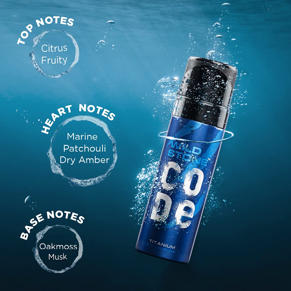WILD STONE CODE Titanium Long Lasting No Gas Body Perfume Spray For Men, 150Ml