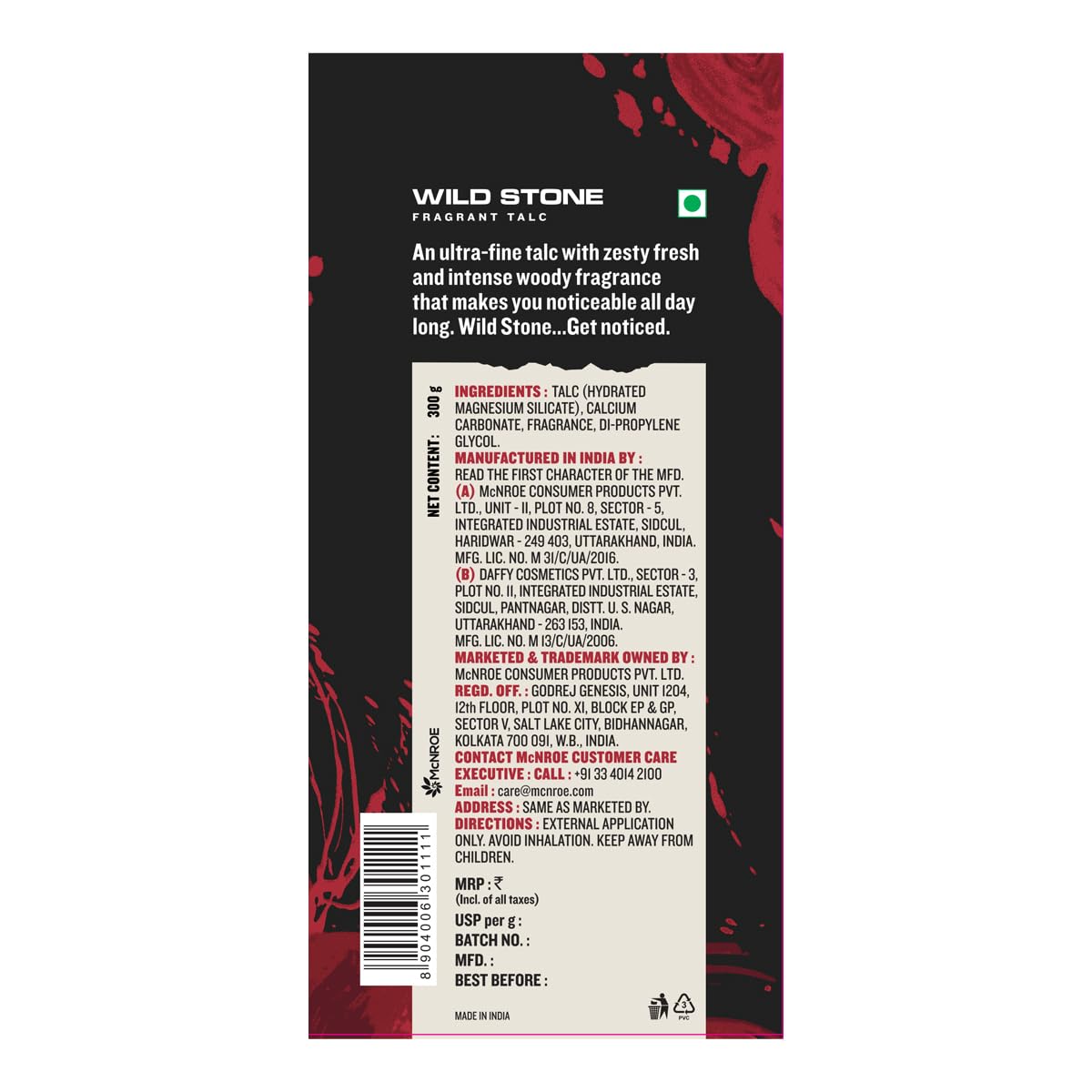 Wild Stone Ultra Sensual Talcum Powder for Men, 400gm