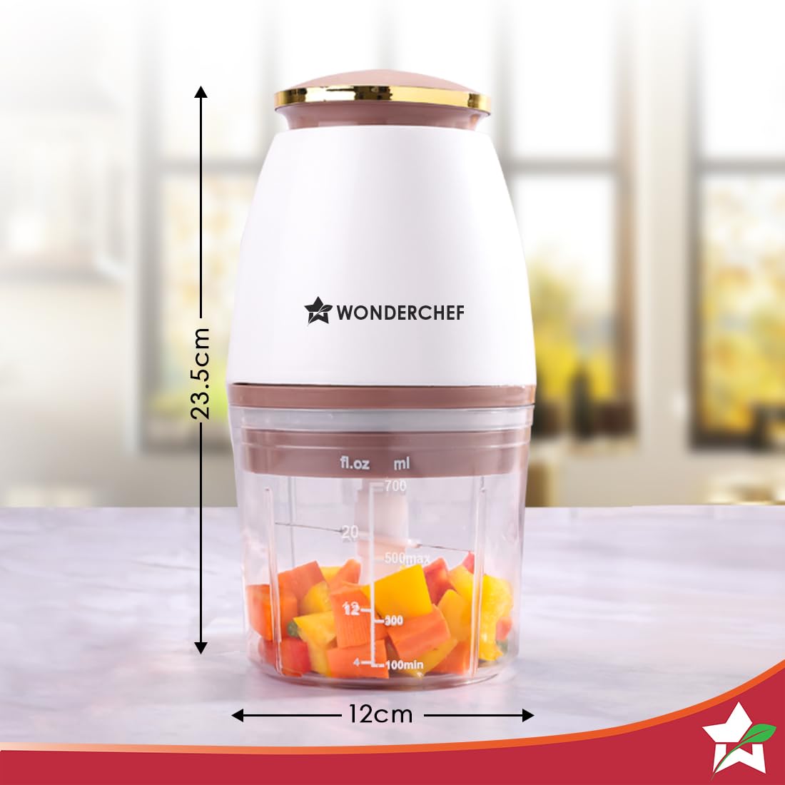 Wonderchef Nutri-chop Pearl Electric Chopper | 4 Sharp Stainless Steel Blades | 700ml | 350W