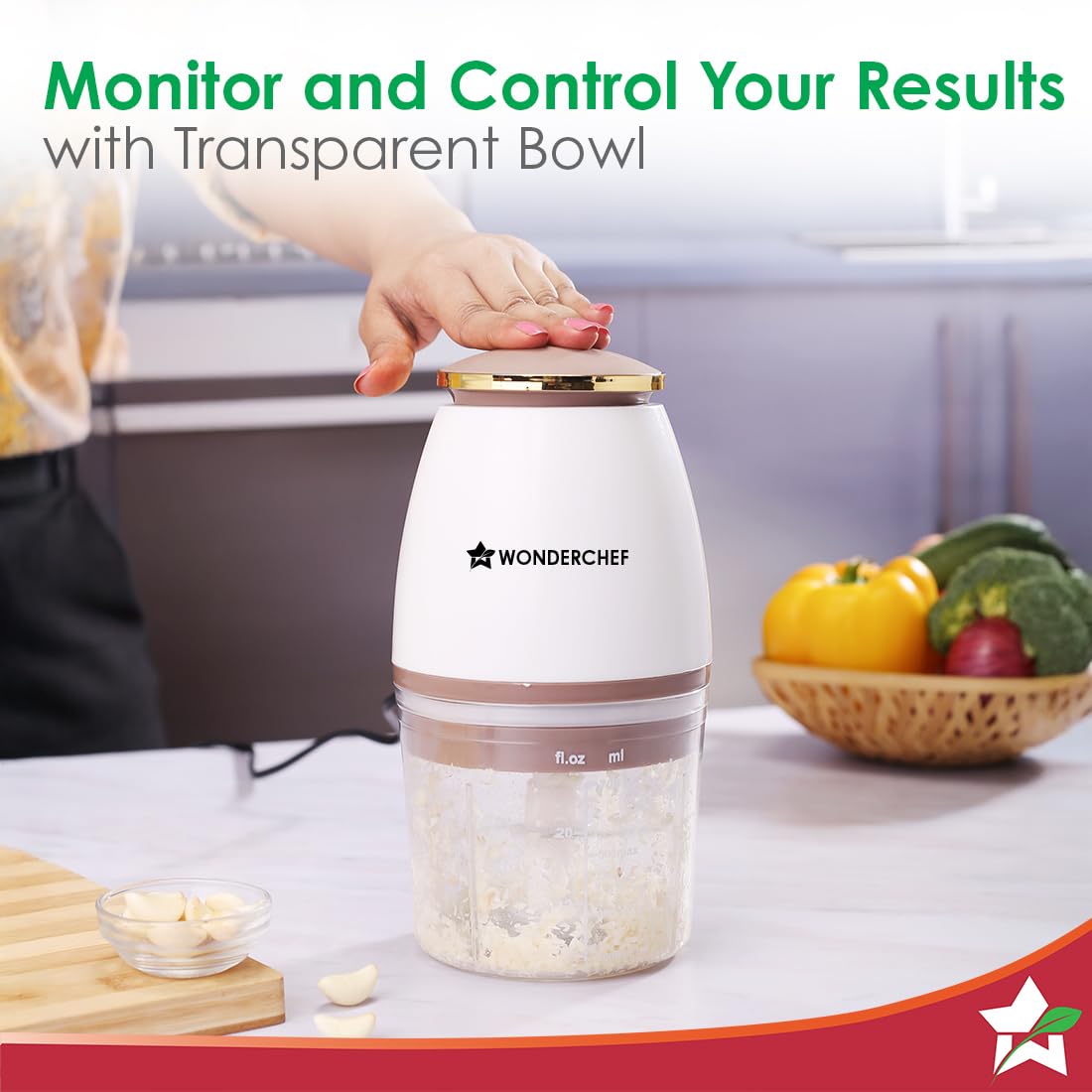 Wonderchef Nutri-chop Pearl Electric Chopper | 4 Sharp Stainless Steel Blades | 700ml | 350W
