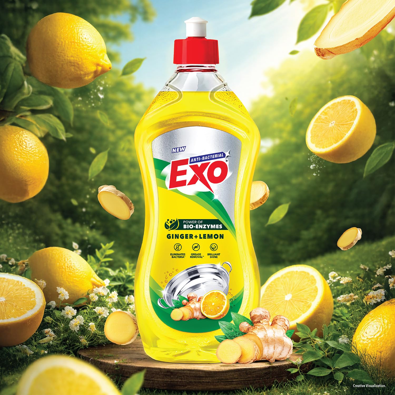 Exo Dishwash Liquid Bottle | Ginger & Lemon | Tough Grease Removal for Utensils | Anti-Bacterial Dishwashing Liquid | Bio-Enzyme Liquid Dishwash | No Residue Cleaning | Fresh Citrus Fragrance - 750ml