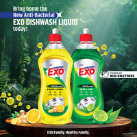 Exo Dishwash Liquid Bottle | Ginger & Lemon | Tough Grease Removal for Utensils | Anti-Bacterial Dishwashing Liquid | Bio-Enzyme Liquid Dishwash | No Residue Cleaning | Fresh Citrus Fragrance - 750ml