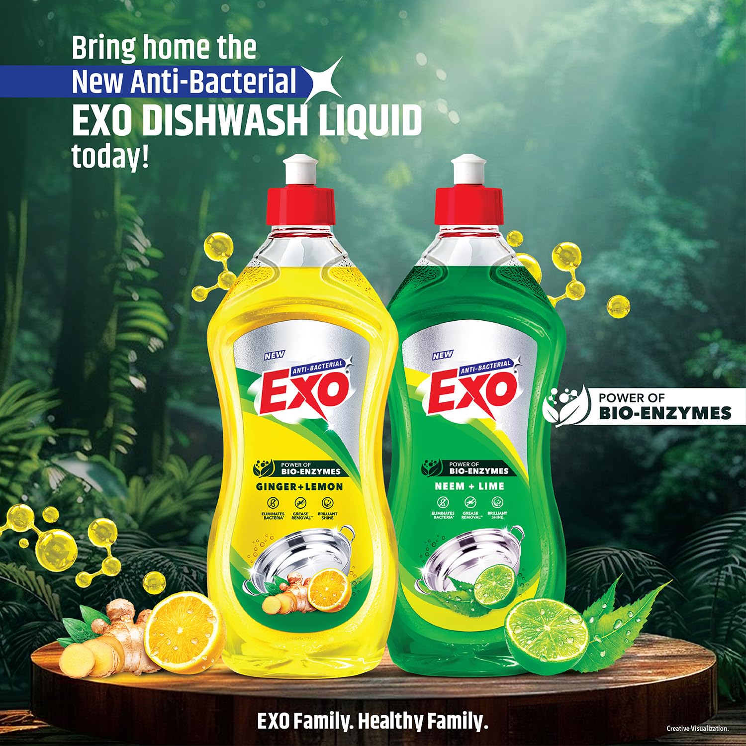Exo Dishwash Liquid Bottle | Ginger & Lemon | Tough Grease Removal for Utensils | Anti-Bacterial Dishwashing Liquid | Bio-Enzyme Liquid Dishwash | No Residue Cleaning | Fresh Citrus Fragrance - 750ml