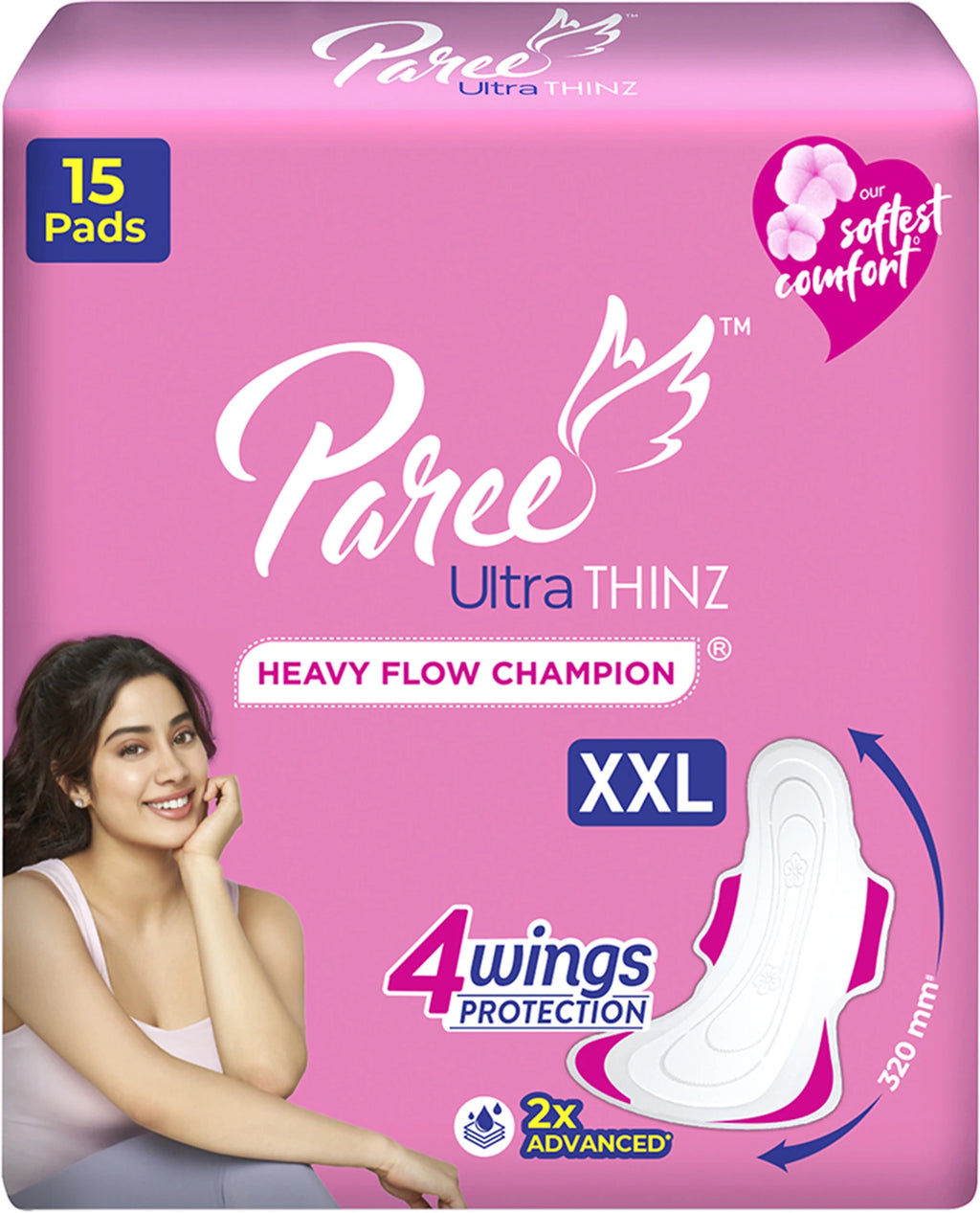 Paree Ultra Thin XXL Sanitary Napkins for Heavy Flow 15 Pads with Free disposable bags Sanitary Pad (Pack of 15)