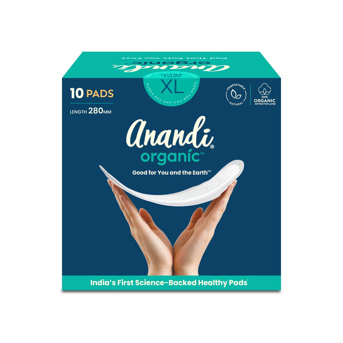 Anandi sanitary pads for women 10 XL Pads | Biodegradable Organic pads with Disposal pouch | Certified ~100% Compostable