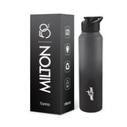 MILTON Torino 1000 Stainless Steel Water Bottle, Leakproof Lid, Single Walled, ISI Certified I For School, Office, Gym I 980 ml, Grey & Black