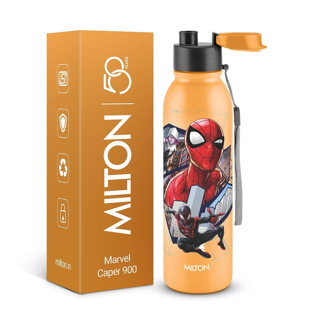 MILTON Marvel Caper 1000 Stainless Steel Water Bottle 870 ml, Single Walled, ISI Certified I Leak Proof Lid, Rust Proof I For School, Office, Gym I Yellow